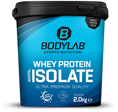 Whey Protein Isolate Yogurt al lampone 2kg Bodylab24, proteine in polvere a base di siero del latte isolato, in grado di favorire la costruzione muscolare, senza aspartame