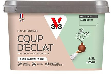 V33 Peinture murale intérieure Coup d'Éclat® Sauge douce Mat Poudré 2,5L