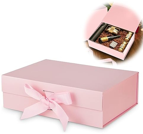 Cajas de Regalo Magnéticas con Tapas, Caja de Regalo con Lazo, Caja de Embalaje de Regalo Reutilizable, para Cumpleaños, Navidad, Día de San Valentín ( Rosa )