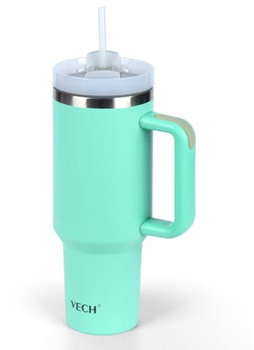 VECH 40oz Tumbler, Travel Coffee Tumbler with Straw Lid and Handle, Insulated Coffee Cup for Hot & Cold Coffee, Stainless Steel Travel Mug, Metal Water Bottle, BPA Free （Green）