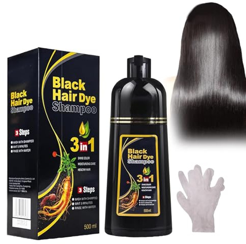 Pemarlis 500ml 3 en 1 shampoing colorant noir,Shampooing Teinture Instantanée pour Cheveux,Shampoing colorant pour cheveux gris pour hommes et femmes,Quelques Minutes Teinture Naturelle et Durable