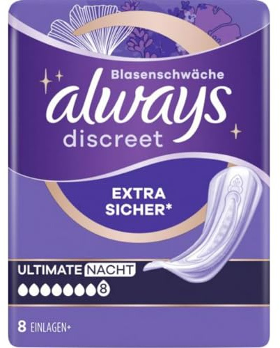 Discreet Inkontinenzeinlage Ultimate Nacht Pads Damenbinden 8 STÜCK