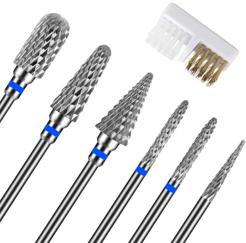 TOSAVGA 6 Pezzi Punte Fresa Unghie, Punte Fresa Unghie Professionale, 3/32 Pollici Punte per Fresa Unghie di Tungsteno, Punte Fresa per Unghie Manicure - per Rimuovere Gel Acrilico Cuticola