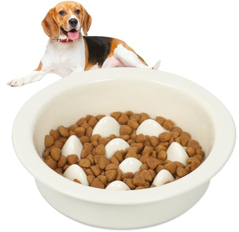 Ceramic Slow Feeder Dog Bowl 6.3inch Dog Food Dish Anti-Choking Puzzle Dogs Food Bowls Pet Slow Feeders Slows Down Eating Bloat Stop for Medium and Small Dogs and Cats