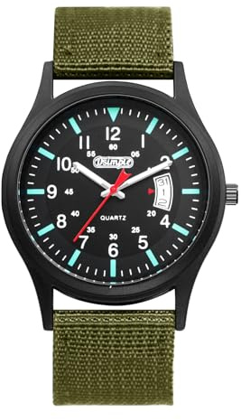 JewelryWe Reloj Táctico Militar Hombre: Reloj de Pulsera de Cuarzo Analógico Deportivos para Exteriores Correa de Nailon Calendario Escala de Numérica Arábigos Manecillas Luminosas - para Regalo
