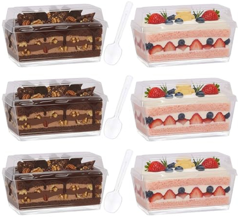 50 tazas de postre con tapas y cucharas, macetas de postre de plástico desechables para buffet, mini recipientes para tartas de queso (transparente)