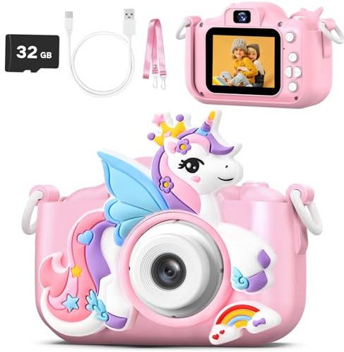 Unicorn Kids Camera Toys for Girls Age 3-8,LETONGJH HD 1080P Toddler Digital Video Camera with SD Card & Selfie Mode, Shockproof Pink Christmas Birthday Gifts for 4 5 6 7 Year Old