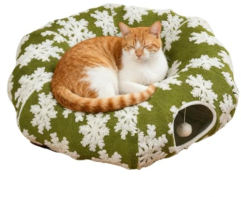 Tunnel De Noël pour Chat, Tunnel pour Chat sous Le Sapin De Noël, Chaleureux Et Confortable Coussin De Chaton Lavable, pour Chatons, Chiots Et Lapins