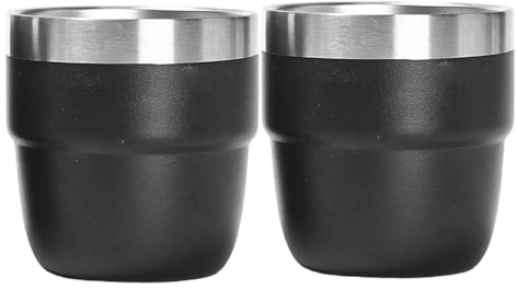 AZIDWERYQ 2 tazas apilables de 4 oz con aislamiento al vacío, tazas de café expreso de acero inoxidable, fáciles de limpiar, de café expreso para coche, hogar, camping, viajes, apilables