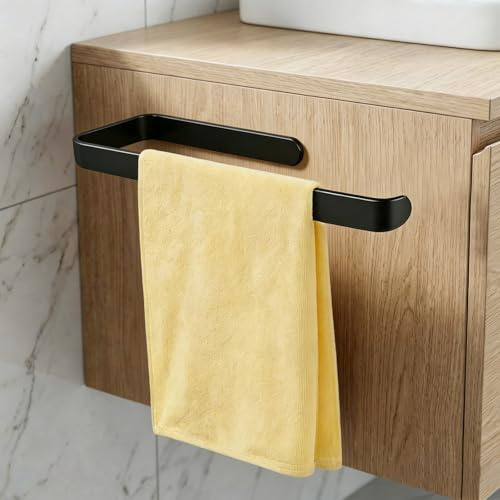 Porte-serviettes sans perçage - Noir - 33 cm - Porte-serviettes mural pour salle de bain et cuisine - Support mural à coller pour meubles de salle de bain - Étanche à la rouille