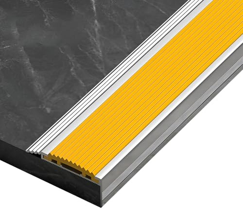 Aluminium Trappkantprofil 100 cm, L-Formad Kant med Antislip – Vattentät Trappnoslist för Inomhus & Utomhus, Skärbar och Utbytbar Införingsdel(Yellow)