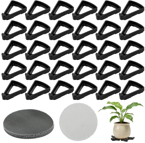 MAIXINNEW Lot de 30 Pieds Pot de Fleurs Triangulaires (Noir) | Support Pot Fleurs Exterieur avec Grille Aérée, Rehausseur pour Pots Fleur Universel et Intérieur et Extérieur