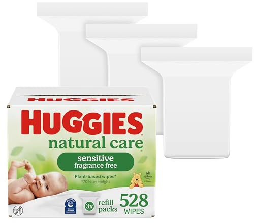 Huggies Natural Care Sensitive Baby Wipes, Unscented, Hypoallergenic, 99% Purified Water, 3 Refill Packs (528 Wipes Total)