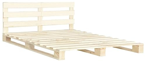 vidaXL Cadre de Lit de Palette Sommier à Lattes Lit Double Lit Adulte Cadre à Lattes sur Pied Chambre à Coucher Maison 160x200 cm Bois de Pin Massif