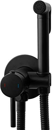 Rea ROBINET DE BIDET ENCASTRÉ LUNGO LOOP BLACK pulvérisateur en laiton à fixation murale mitigeur Eau Froide et Chaude avec douchette à Main pour WC Toilette (Noir)