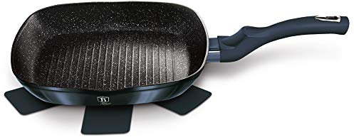 Poêle à griller carrée colorée de 28 cm en marbre, antiadhésive, pour steak, cuisine, appareils à induction (aigue-marine)