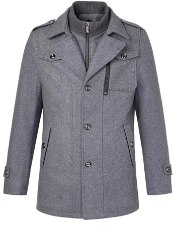 Oralidera Hombres Abrigo de Lana Mezcla de Lana Invierno Trenca Abrigo de Lana para Hombre Chaquetas Elegante, Gris, L