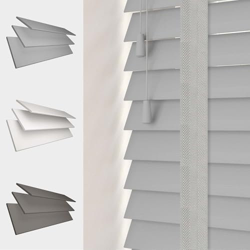 MTM Faux Wood Venetian Blind [Tapes, Light Grey 90cm Width x 120cm Drop]