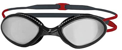 Zoggs Tiger Titanium Regular Schwimmbrille für Erwachsene, Dunkelgrau/Rot/Mirror Smoke, Einheitsgröße, 461094 GYRDMSM R