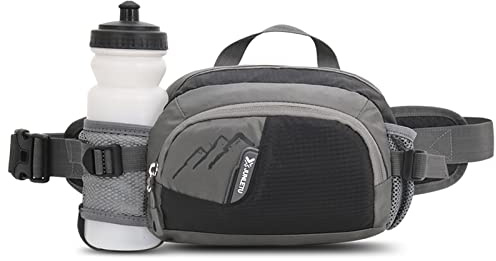 Lixada Riñonera deportiva al aire libre con soporte para botella, riñonera para hombre y mujer, transpirable, para ciclismo, correr, senderismo, maratón, riñonera, cinturón de hidratación, Negro ,