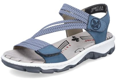 Rieker Women Sandals 64870, Ladies Strappy Sandals,Summer Shoe,Summer Sandal,Comfortable,Flat,Blue (Blau / 14),39 EU / 6 UK
