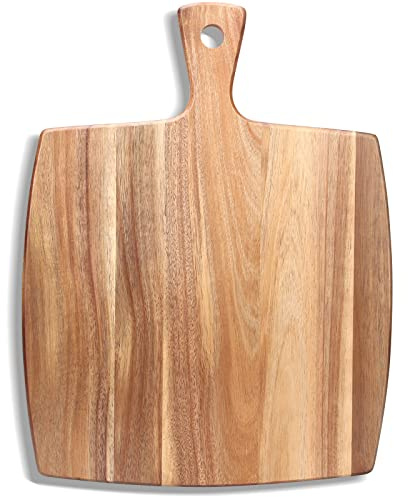 16.6x13 Large Acacia Wood Cutting Board with Handle Big Wooden Charcuterie Boards Butcher Block Meat Cutting Boards for Kitchen Decor Bread Cheese Serving Platter Thick Teak Chopping Board Food Tray
