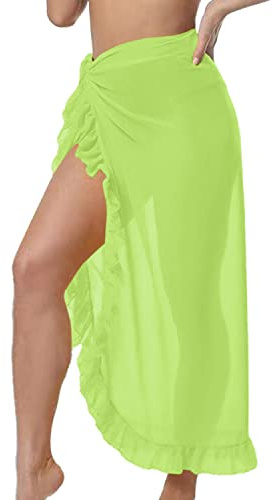 JFAN Pareo Femme Plage Long Wrap de Plage à Volants Couvertures de Maillot de Bain Bikini Cover Up Beachwear,Vert,Taille Unique