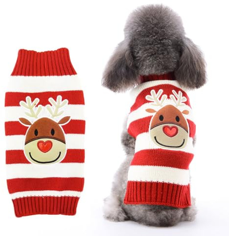 LATRAT Maglione natalizio per cani, maglione per cani, abbigliamento renna di Natale, costume natalizio, caldo cucciolo piccolo medio cani (S, renna rossa)
