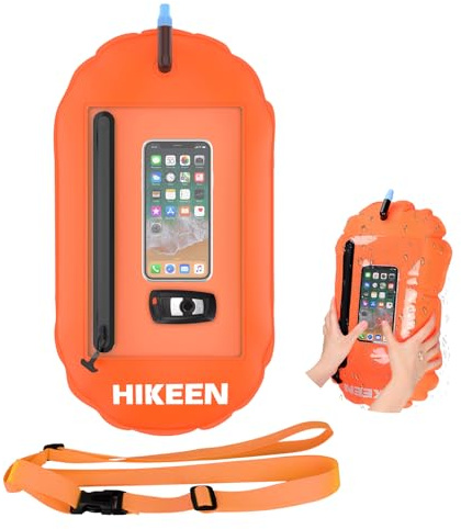 Hikeen Swim Buoy -Waterproof Touchscreen Storage Space, Swim Safety Float w/Adjustable Waist Belt for Open Water Swimmers and Triathletes -Be Bright,Be Safer & Be Seen