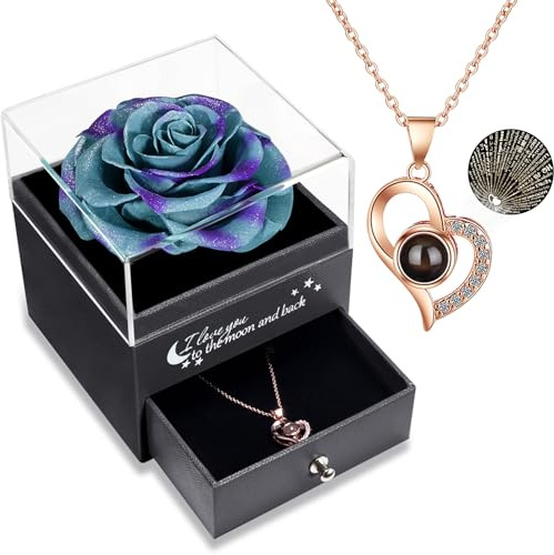 Yamonic Festa della Mamma Idee Regalo,Rosa Eterna Regalo Donna,Rosa Stabilizzata con Collana Mamma,Idea Regali per Lei,Confezione Regali Festa della Mamma Compleanno San Valentino Anniversario Natale