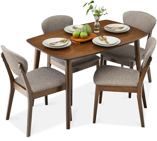 Best Choice Products 5-Piece Dining Set, Compact Mid-Century Modern Table & Chair Set for Home, Apartment w/ 4 Chairs, Padded Seats & Backrests, Wooden Frame - Walnut/Light Gray