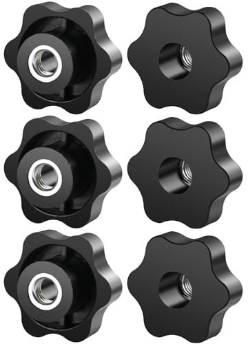 FOMGIIN 6 Tornillos de Estrella M10, Tornillos de Mariposa de 50 mm de Diámetro Exterior, Tuercas de Perilla Palomilla de Sujeción Estrella, Rosca Tornillo de Mariposa Negros, Tuercas de Mariposa