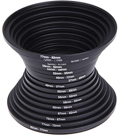 DASNTERED Step Up/Down Lens Filter Ring Adapter Set 37 – 82 mm, 18 Pezzi Camera Lens Filter Metallo Stepping Ring Kit Filtro Adattatore Step Up Down Accessori per Canons per Fotocamera (Nero)