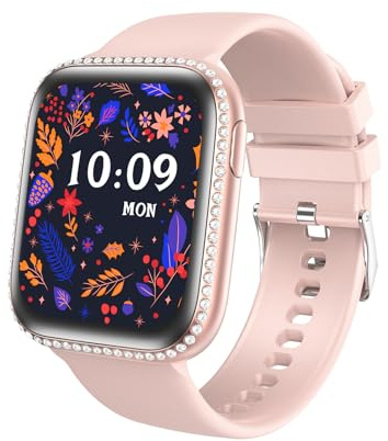 AIYAAIYA Smartwatch dam, 1,75 tum AMOLED träningsklocka med samtal, 130+ sportklocka med stoppur/stegräknare, IP68 vattentät fitnessspårare för IOS/Android (rosa band)