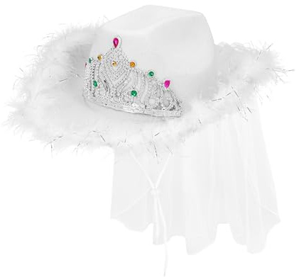 Boland - 01449 - Sombrero de novia real con velo, sombrero de vaquero para fiesta de disfraces o carnaval, accesorio para disfraces y JGA