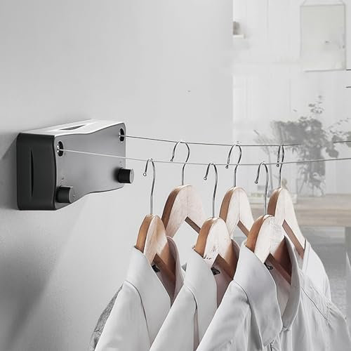 Ausziehbare Wäscheleine aus Edelstahl, 4,2 m, Doppelseil, wandmontiert, ausziehbare Wäscheleine für Innenbereich, Badezimmer, Balkon