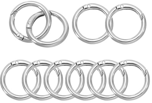 PATIKIL 28mm OD Anillos de Resorte, 10pcs Anillos de Llavero Metálicos Redondos con Cierre de Mosquetón Gatillo para Hacer Manualidades de Bolsos y Carteras, Tono Plateado