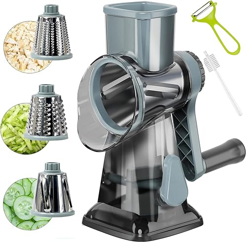 YOUCZON Rotary Cheese Grater Multi-Purpose Stainless Steel Cheese Shredder - Cheese Grater With Handle Effortless Grating of Carrots, Potatoes, Vegetables, and Fruits (blue)