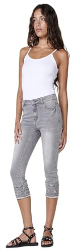Koroshi Stretchiga caprijeans med broderad kappa och fri fåll i grå denim, grå denim, Grå, 36