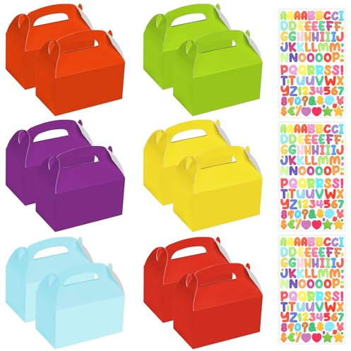 XWCHASA 12 Kuchenbox Pappe mit 3 Buchstabenaufklebern, 16 x 9 x 8,5 cm, Tortenkarton für Kindergeburtstage, Gastgeschenke Hochzeit, Babypartys, Dekorationen (Regenbogen)