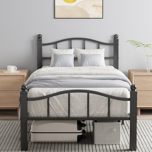 Blbeed Metal Twin Bed Frames, Noise-Free Design & Underbed Storage Heavy Duty Bed Frames with Headboard No Box Spring Needed/Tool-Free Assembly
