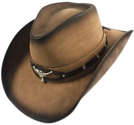 Nisone Sombrero De Cowboy de Cuero para Hombres y Mujeres Cowgirl Sun Hat Outback de Ala Ancha (Color: Natural, Tamaño: 58-59 Cm)