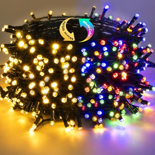 BESCOST Luci Albero di Natale Colorate e Bianco Caldo 50M 500LED con Telecomando RF,Luci Natale 11 Modalità & 4 Luminosità, Timer e Memoria Luci Esterne Natalizie per Albero, Balcone, Giardino