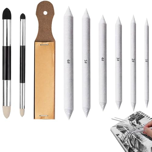 WQNNQW 9 Stück Papierwischer Set,8 Verschieden Papierwischer zum Zeichnen,Zeichnen Blending Stümpfe Radiergummi Stift für Hochglanz Detail Abwischen Korrigieren Kunst
