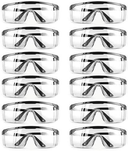 RQcMid 12 Stück Arbeitsschutzbrille, Schutzbrille Für Brillenträger, Seitenschutz Laborschutzbrille Mit Verstellbaren Bügeln, Schutzbrillen Für Bau, Labor, DIY Und Sport, Transparent