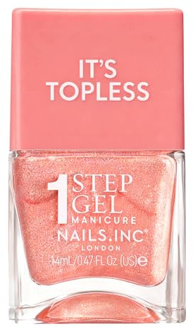 Nails.INC It's Topless Gel-Like Nail Polish, 4-in-1 Base Coat, Treatment, Colour & Top Coat, Long Lasting, Peach Iridescent, Glossy Salon Quality Manicure, Air Dry Nail Polish, Millie, 14 ML
