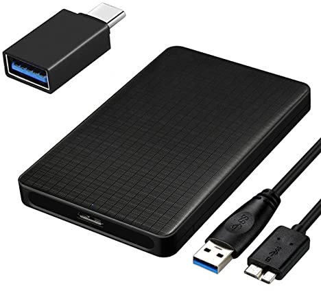 EasyULT Festplattengehäuse 2.5 Zoll USB 3.0, 2.5 Zoll Gehäuse USB 3.0 für 9.5mm 7mm SSD HDD mit USB 3.0 OTG Adapter, Externe Festplatte Gehäuse 2.5 Werkzeugfreie Montage, UASP Beschleunigung