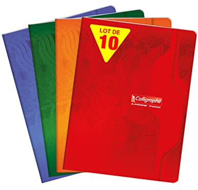 Calligraphe 7103C Lot de 10 Cahiers Agrafés (une Marque de Clairefontaine) - 17x22 cm - 96 Pages Grands Carreaux - Papier Blanc 70 g - Couverture Carte Offset - Couleurs Aléatoires