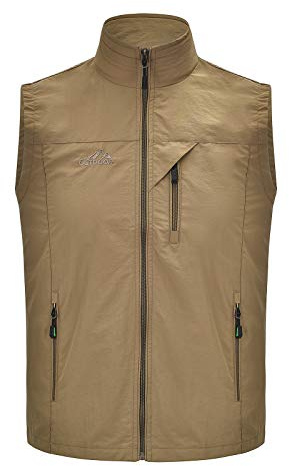 Spanye Men Vest Outdoor Leisure Multi-Pocket Loose Fit Vests Photography Fishing Jacket (Khaki, Small)