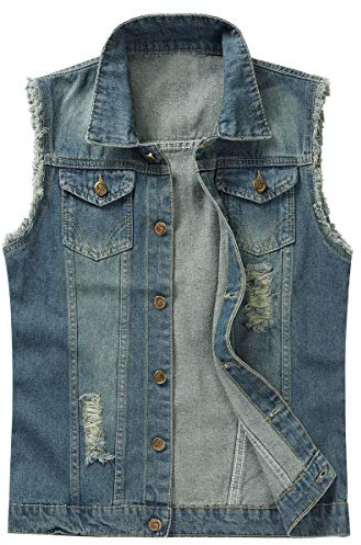 Män jeans denim väst mode jeans casual män fritid väst | Fritidsväst, ärmlös, sliten, knapprad, nedvikbar krage, blå